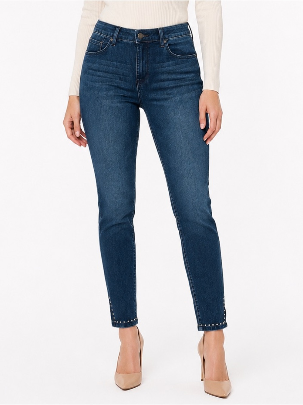 Reba Studded Hem Skinny Jeans Size 12 Blue Denim Ankle Western Cowgirl Stretch